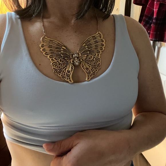 Vintage Jewelry - Articulated Butterfly Necklace in Antiqued Gold